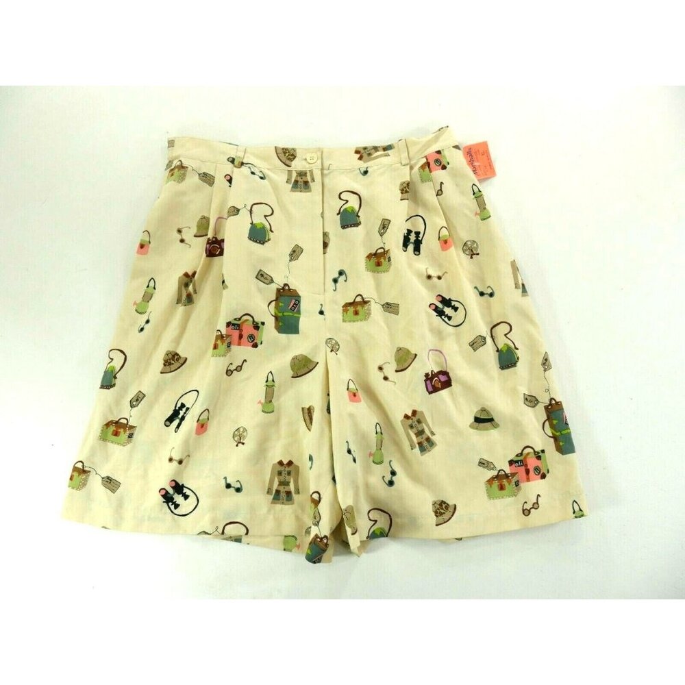 Leilei Vintage Vacation Art Print 100%Washable Silk Shorts Womens X Large New